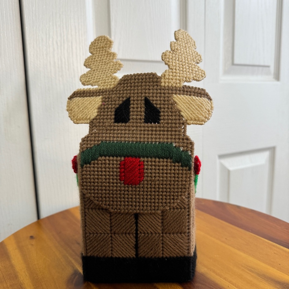Handmade cross stitch reindeer cardinal tissue box cover